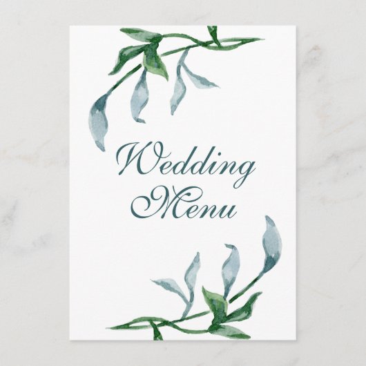 Hochzeitsfeiern mit blaugrüner Blütenblume in Blät Menükarte (Vorderseite)