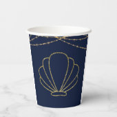Hochzeitsfeiern mit Blue & Gold Elegante Beach Sea Pappbecher (Rückseite)