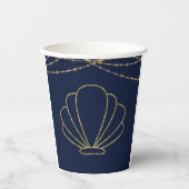 Hochzeitsfeiern mit Blue & Gold Elegante Beach Sea Pappbecher (Vorderseite)