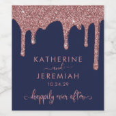 Hochzeitsfeiern mit Blue Rose Gold Dripping Glitze Weinetikett (Einzelnes Label)