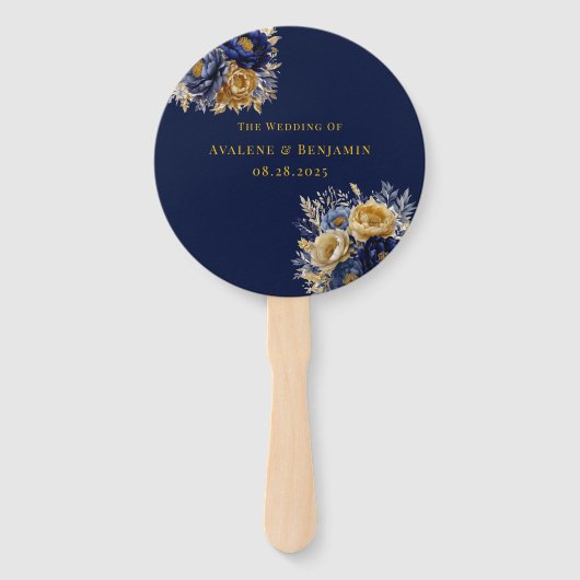Hochzeitsfeiern mit Blue und Gold Watercolor Fächer (Vorderseite)