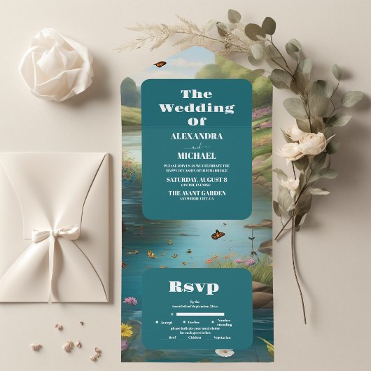 Hochzeitsfeiern mit Blumen All In One Einladung