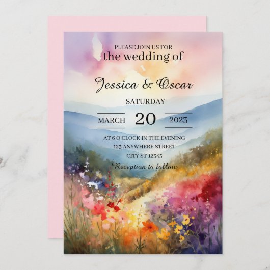 Hochzeitsfeiern mit Blumen Einladung (Vorne/Hinten)