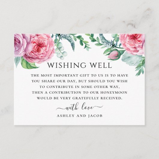 Hochzeitsfeiern mit Blumen in Rosa Begleitkarte (Vorderseite)