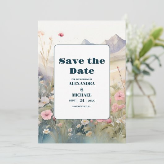 Hochzeitsfeiern mit Blumen Save The Date (Stehend Vorderseite)