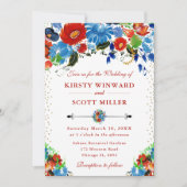 Hochzeitsfeiern mit Blumen und Roten Blumen Einladung (Vorderseite)