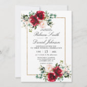 Hochzeitsfeiern mit Burgund und Rosa Wasserfarben Einladung (Vorderseite)