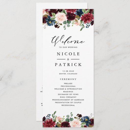 Hochzeitsfeiern mit dem Burgund und Blumen Programm (Vorne/Hinten)