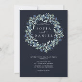 Hochzeitsfeiern mit dunkelblauem Foto Einladung (Vorderseite)