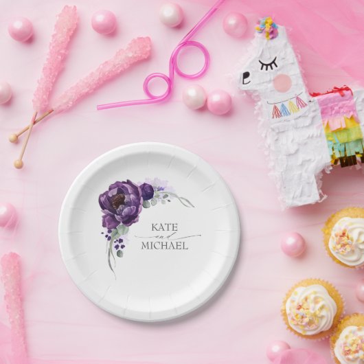 Hochzeitsfeiern mit dunkelvioletten Wasserfarben Pappteller (Party)