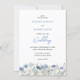 Hochzeitsfeiern mit dustig blauen Blume in Aquarel Einladung