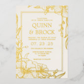 Hochzeitsfeiern mit echten Blättern Folieneinladung (Vorderseite)