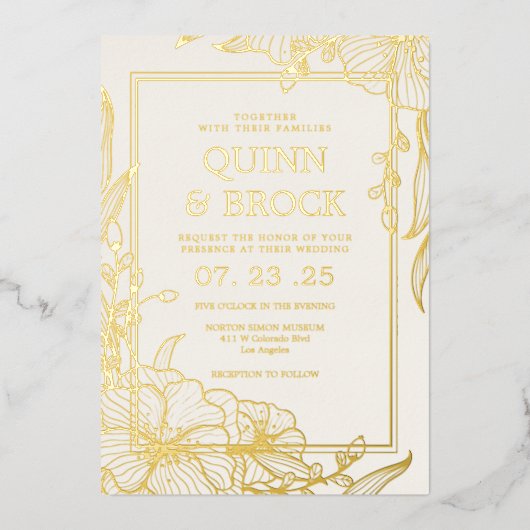 Hochzeitsfeiern mit echten Blättern Folieneinladung (Vorderseite)