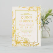 Hochzeitsfeiern mit echten Blättern Folieneinladung (Stehend vorne)