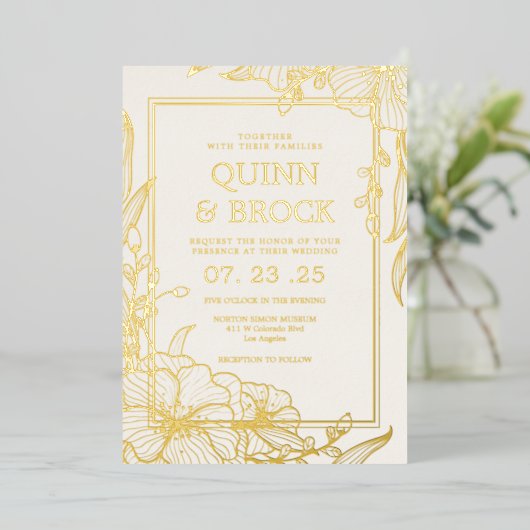 Hochzeitsfeiern mit echten Blättern Folieneinladung (Stehend vorne)