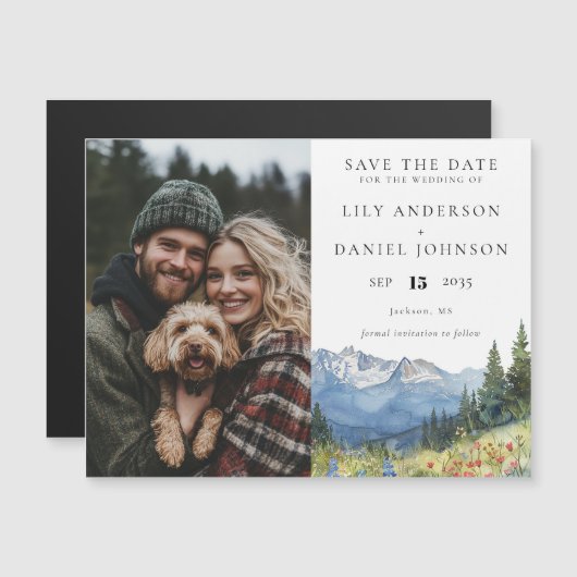 Hochzeitsfeiern mit gebirgigem Foto retten das Dat Magneteinladung (Vorne/Hinten)