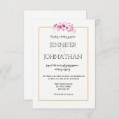 Hochzeitsfeiern mit geblümtem Goldrahmen Einladung (Vorne/Hinten)