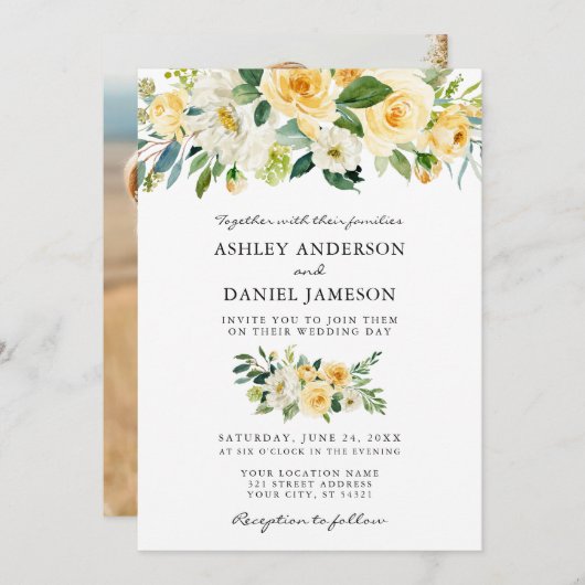 Hochzeitsfeiern mit gelbem Foto Einladung (Vorne/Hinten)