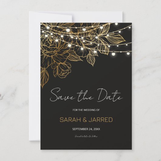 Hochzeitsfeiern mit Gold Blume Save The Date (Vorderseite)