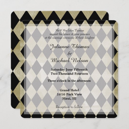 Hochzeitsfeiern mit Gold und Black Diamonds Einladung (Vorne/Hinten)