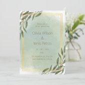 Hochzeitsfeiern mit goldener und grüner Wasserfarb Einladung (Stehend Vorderseite)