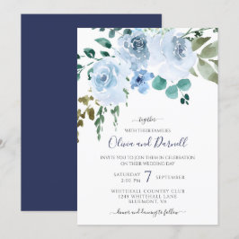 Hochzeitsfeiern mit hellblauer Wasserfarbe | Marin Einladung