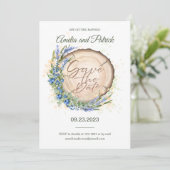 Hochzeitsfeiern mit Holzkörnerkleidung Save The Date (Stehend Vorderseite)