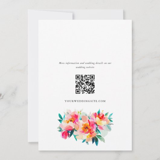 Hochzeitsfeiern mit leuchtend rosa Blume Save The Date (Rückseite)