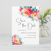 Hochzeitsfeiern mit leuchtend rosa Blume Save The Date (Stehend Vorderseite)