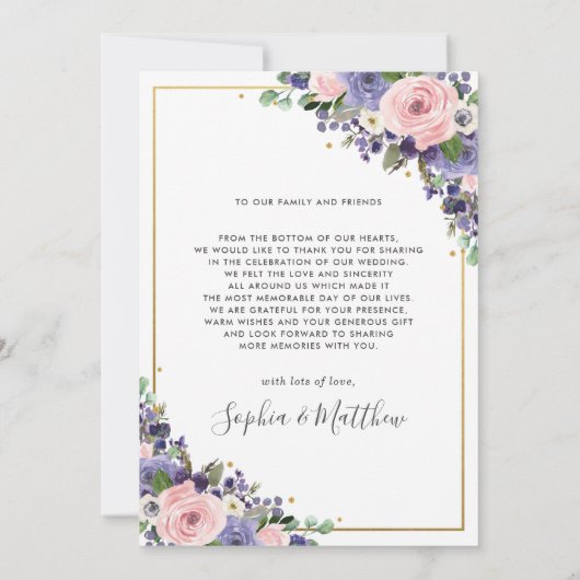 Hochzeitsfeiern mit Lila Bläserin-Gold Geometric F Dankeskarte (Rückseite)