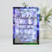 Hochzeitsfeiern mit lila, blauen Hydrangeas Einladung (Stehend Vorderseite)