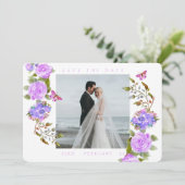 Hochzeitsfeiern mit lila Rose-Multigram-Foto Save The Date (Stehend Vorderseite)