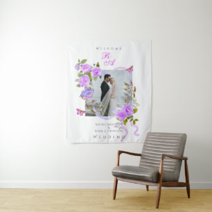 Hochzeitsfeiern mit lila Rose-Multigram-Foto Wandteppich