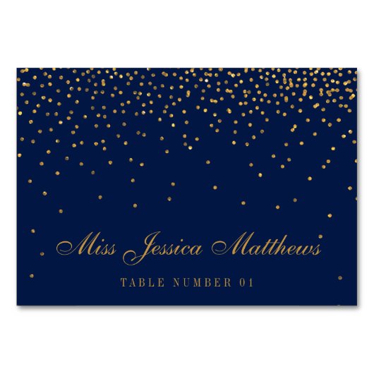 Hochzeitsfeiern mit Navy Blue & Glam Gold Confetti Tischnummer (Vorderseite)