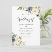 Hochzeitsfeiern mit Navy & Champagne Watercolor-Bl Einladung (Stehend Vorderseite)