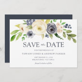 Hochzeitsfeiern mit Navy & Champagne Watercolor-Bl Save The Date (Vorne/Hinten)