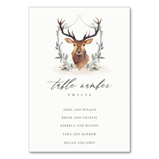 Hochzeitsfeiern mit niedlichem Dusky Deer Floral W Tischnummer (Rückseite)