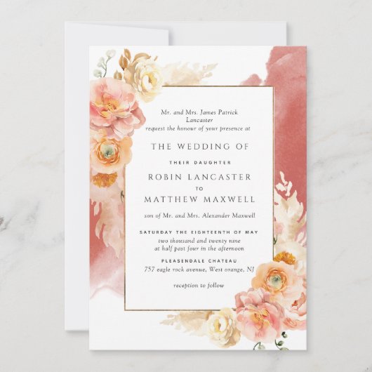Hochzeitsfeiern mit orangefarbenem Rostpfirsiche Einladung (Vorderseite)