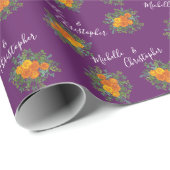 Hochzeitsfeiern mit Orangen und Lila Pflaumenblätt Geschenkpapier (Rolleneckpunkt)