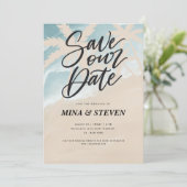 Hochzeitsfeiern mit Palmen Save The Date (Stehend Vorderseite)