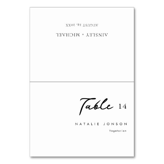 Hochzeitsfeiern mit Platzkarten zur Wahl des Essen Tischnummer (Vorderseite)