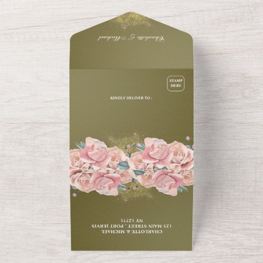 Hochzeitsfeiern mit Rosa und Grün All In One Einladung (Außenbereich)