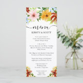 Hochzeitsfeiern mit Rot-Gelb-Blauen-Blumen Menükarte (Stehend Vorderseite)