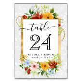 Hochzeitsfeiern mit Rot-Gelb-Blauen-Blumen Tischnummer (Rückseite)