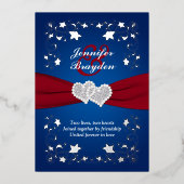 Hochzeitsfeiern mit Silberflur, Rot, Blau Folieneinladung (Vorderseite)