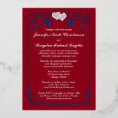 Hochzeitsfeiern mit Silberflur, Rot, Blau Folieneinladung (Rückseite)