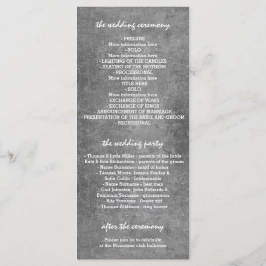 Hochzeitsfeiern mit silbernen Lichtern Programm (Rückseite)