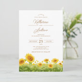 Hochzeitsfeiern mit Sonnenblumen Einladung (Stehend Vorderseite)