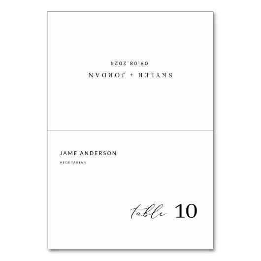 Hochzeitsfeiern mit Speisekarte und Platzkarte Tischnummer (Vorderseite)