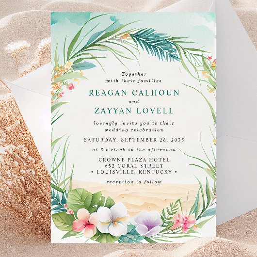 Hochzeitsfeiern mit tropischem Flora Einladung